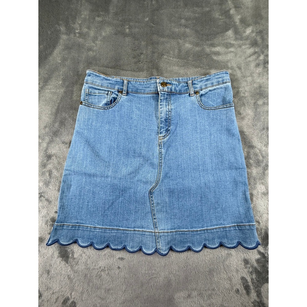 Draper James Womens Scalloped Hem Denim Mini Skirt Blue Medium Wash Size 10
